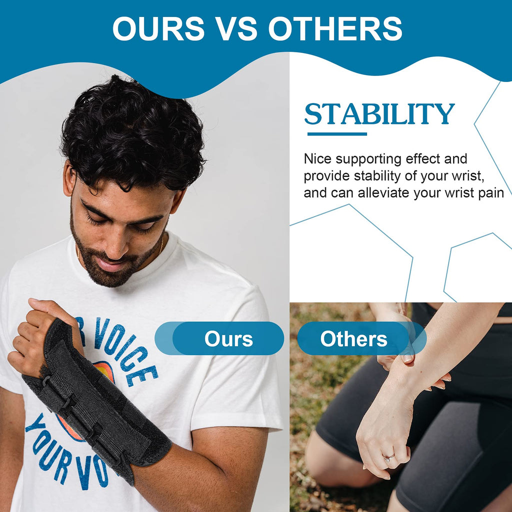 SATINIOR 2 Pack Carpal Tunnel Wrist Brace Night Wrist Sleep Support with Metal Splint Adjustable Compression Strap for Women Men Tendinitis Sports Sprained Pain Relief(Right and Left Hand,Black)