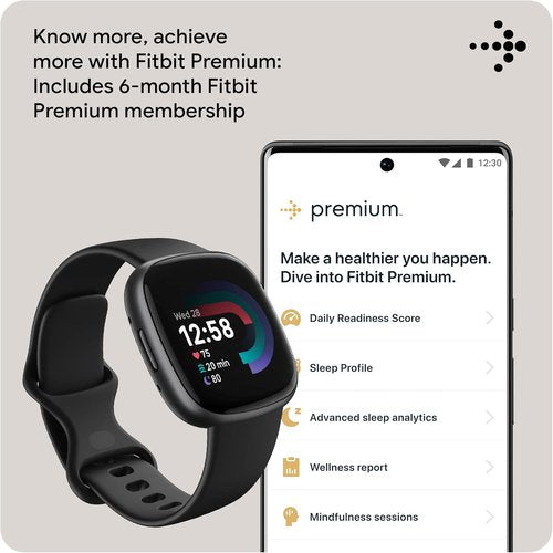 Fitbit Versa 4 Fitness Smartwatch - Daily Readiness, GPS, 24/7 Heart Rate, Black/Graphite, One Size (S & L Bands Included)