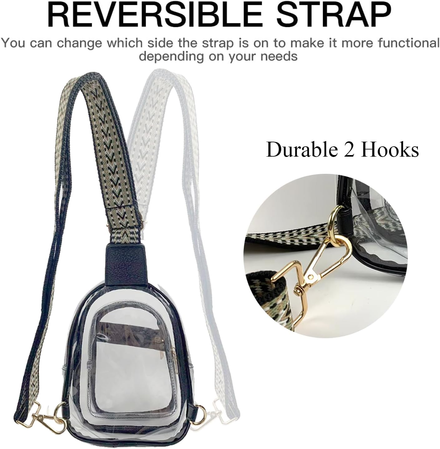 Skiennix Clear Stadium Bag - 3 Pocket Crossbody Sling Backpack | Transparent Concert Fanny Pack