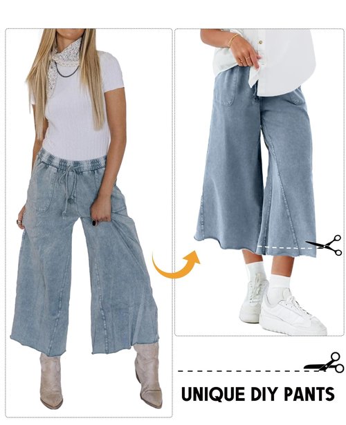 TITOMD Womens Wide Leg Sweatpants Jeans Acid Wash Denim Sweatpant Drawstring 2026 High Waist Baggy Casual Palazzo Pants Navy XL