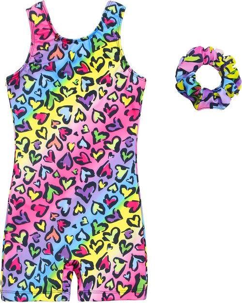 JESKIDS Leotards for Girls - Stylish Gymnastics Biketards with Shorts & Matching Scrunchie | Ages 3-15