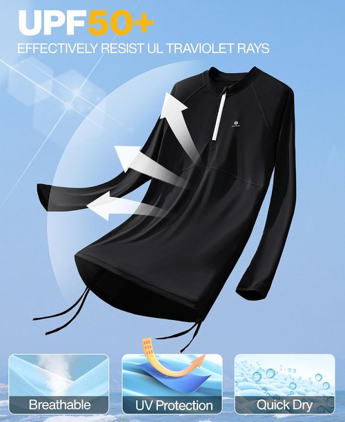 Heathyoga Rash Guard for Women - UPF 50+ UV Sun Protection Long Sleeve Swim Shirt | Stylish Bathing Suit Top