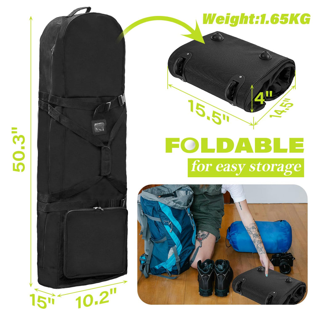 SUGOOE Outdoors Golf Travel Bag, Detachable Shoulder Straps and Rubber Wheels，Soft Foldable Golf Club Travel Covers, 900D Heavy Duty Oxford -Universal Size