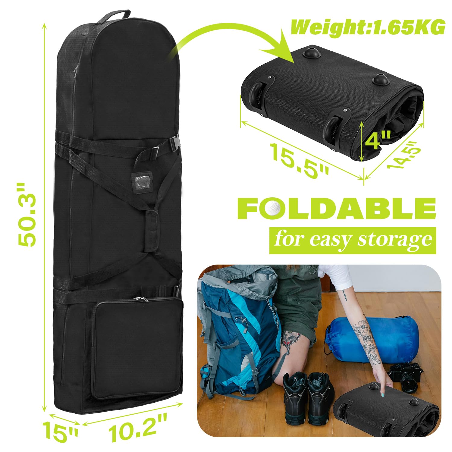 SUGOOE Outdoors Golf Travel Bag, Detachable Shoulder Straps and Rubber Wheels，Soft Foldable Golf Club Travel Covers, 900D Heavy Duty Oxford -Universal Size
