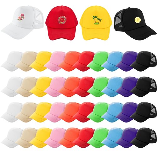 Hercicy 40 Pack Sublimation Blank Trucker Hat Bulk Baseball Cap Adjustable Mesh Unisex Polyester Hat Heat Transfer (Assorted Colors,Adult)