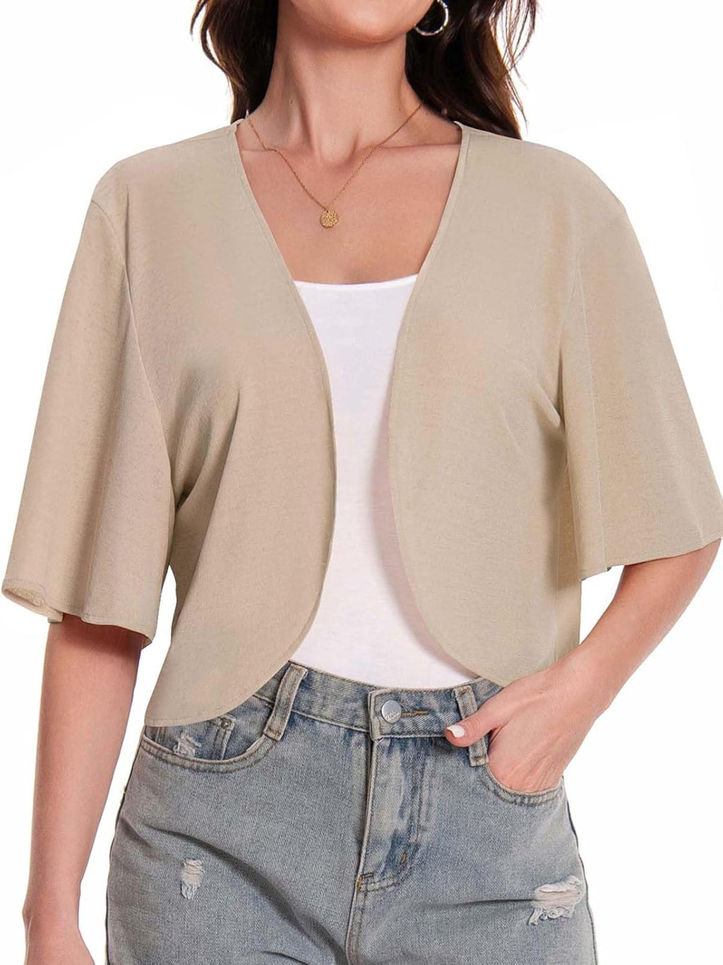 Skiennix Women’s Bolero Shrug Cardigan - Sheer Open Front Short Sleeve Kimono for Evening Wear