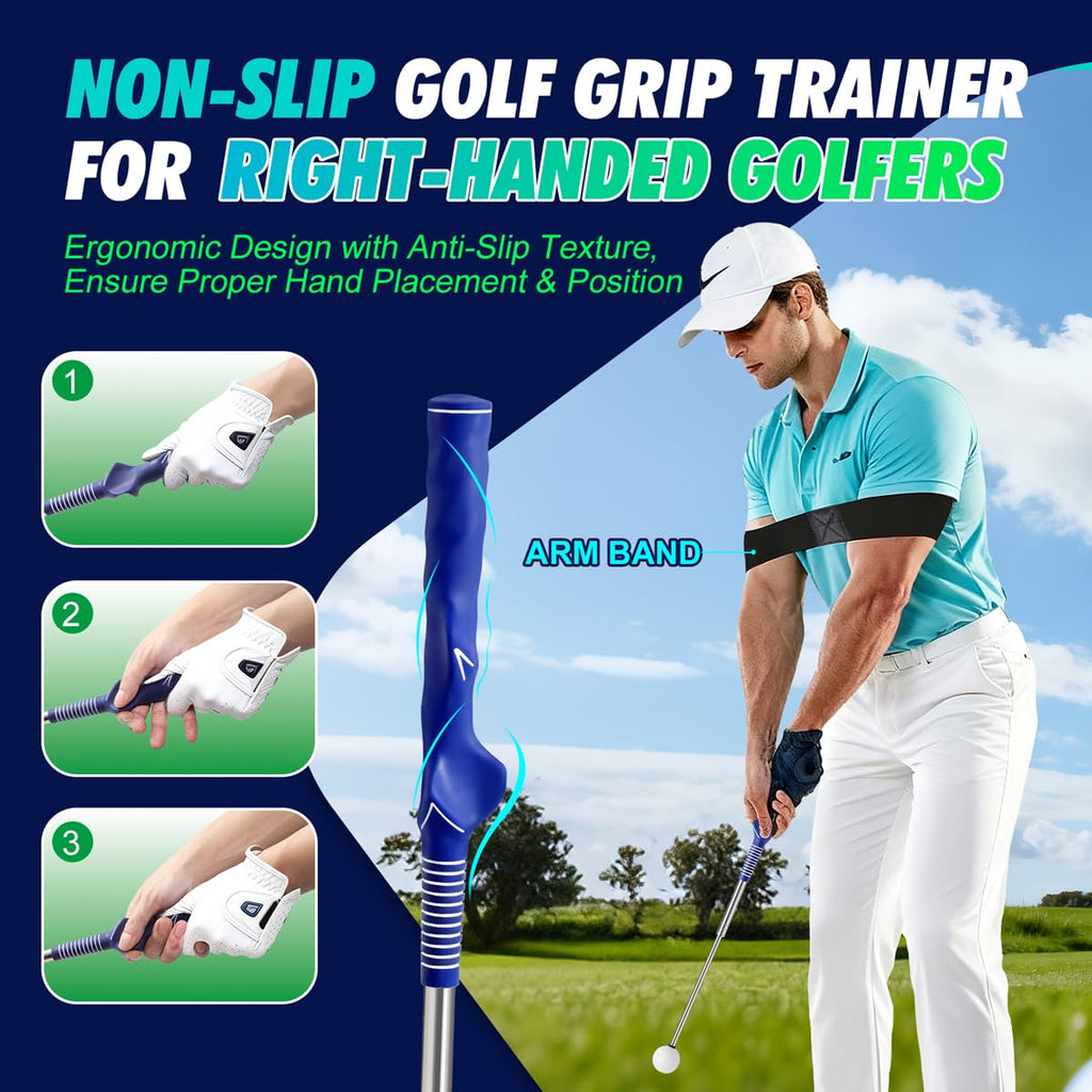 Rpiuago Retractable Golf Swing Training Aid, Right-Handed Golf Swing Trainer with Click Feedback, Tempo Stick Golf to Improve Strength & Tempo with Arm Band, Ideal for Beginners, Indoor & Outdoor Use