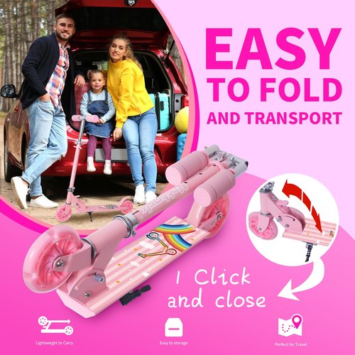 Nattork Scooter for Kids Ages 3-8 – Kick Kids Scooters for Girls & Boys Light up Wheels Portable Lightweight Folding Design with Reducing System and Adjustable Height Handlebars and up to 110 Lbs