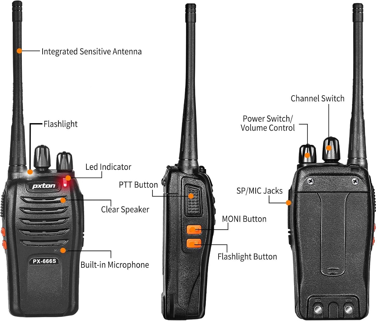 Pxton Walkie Talkies - Long Range Rechargeable 2-Way Radios with Headphones | 8 Pack with VOX & Noise Reduction