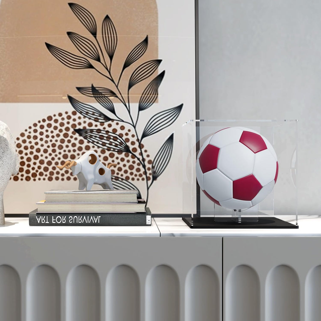 Skiennix Football Display Case - Acrylic Box with Riser Stand for Full-Size Footballs & More