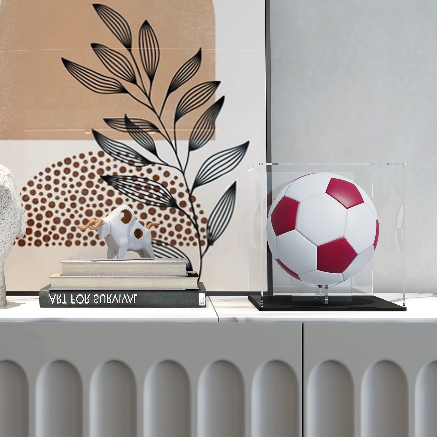 Skiennix Football Display Case - Acrylic Box with Riser Stand for Full-Size Footballs & More