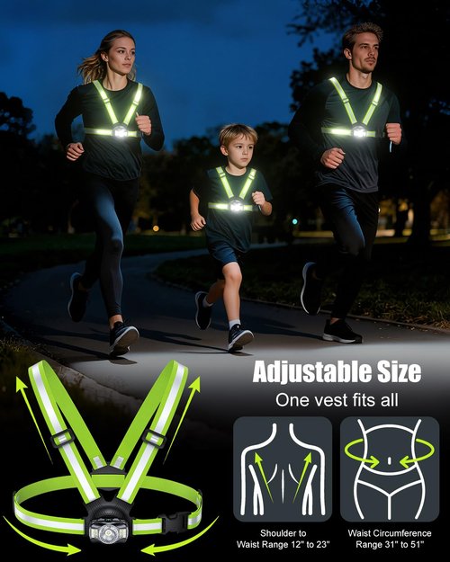 Dawinga Running Lights for Runners, 500 Lumens Running Light with 45° Adjustable Beam, 6 Modes & IPX4 Waterproof, 1800 mAh Rechargeable Reflective Vest Gear for Night Walking/Jogging, 4-20Hrs Runtime