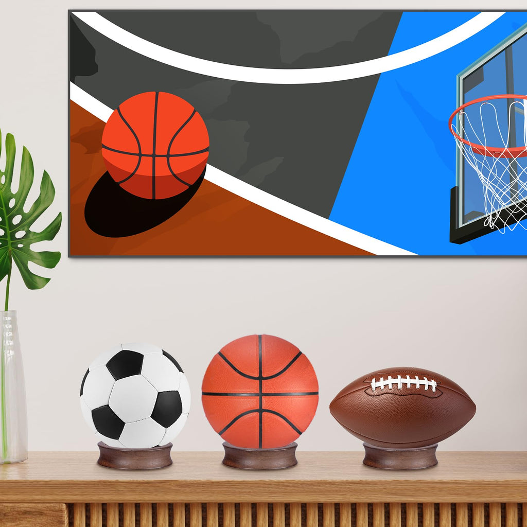 JUXYES Wooden Sphere Holder Display Stand, 3 Pack Large Wood Sport Ball Stand, Simple Round Display Easel Stands for Soccer Ball, Footballs, Baseball, Tolleyball, Basketball, Rugby, 72mm