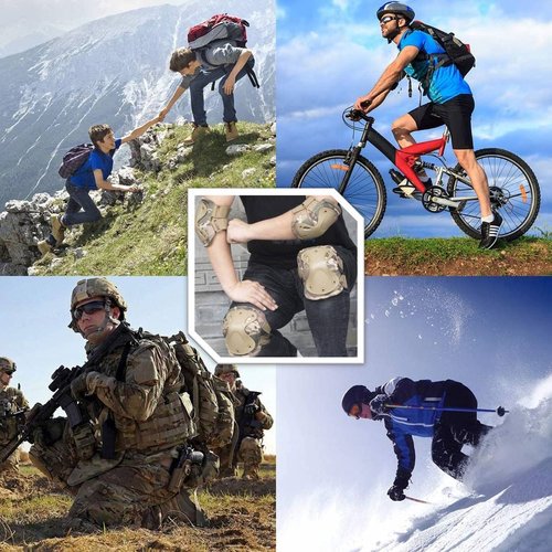 Bargain Crusader Military Tactical Knee Pad Elbow Pad Set Airsoft Knee Elbow Protective Pads Combat Paintball Skate Outdoor Sports Safety Guard Gear (X-Shape Khaki, M, 4pcs Set)