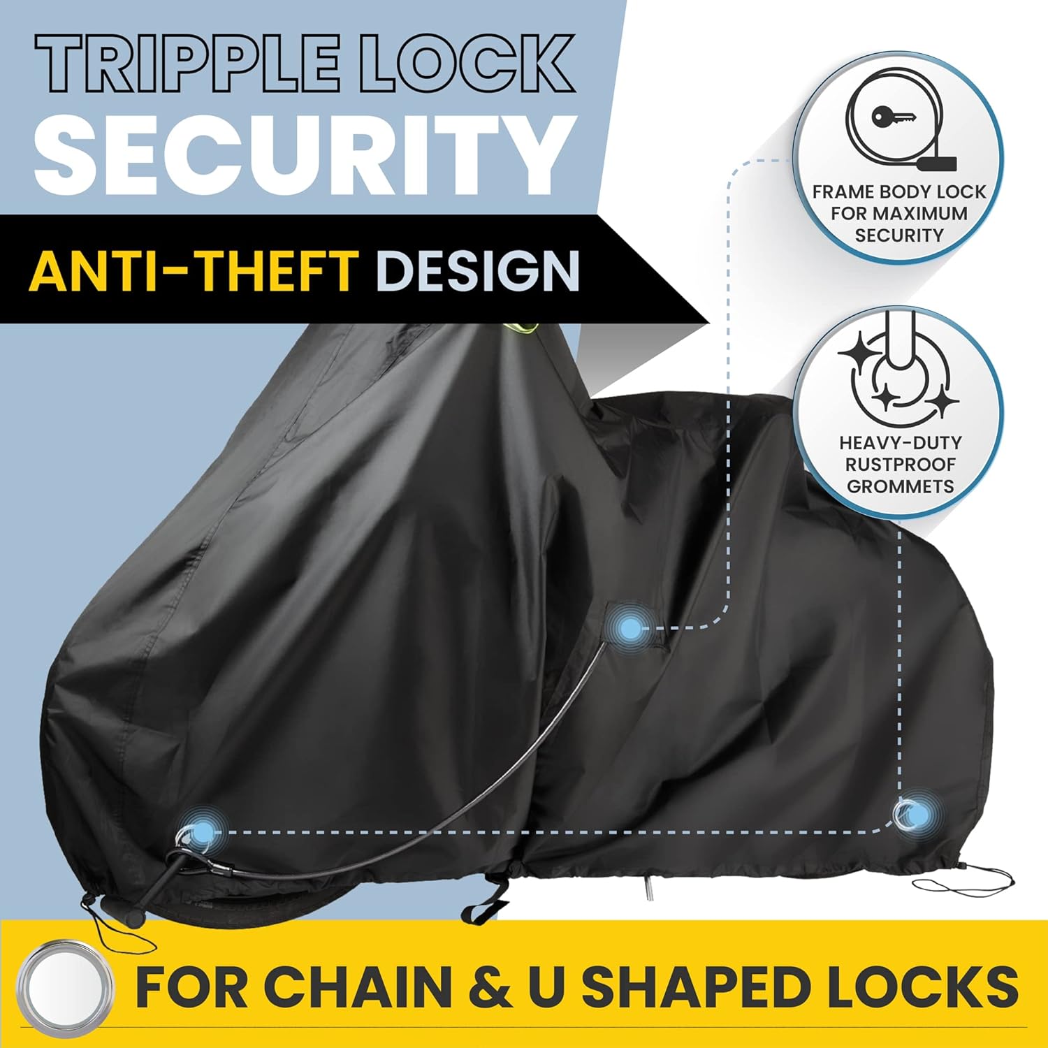 Skiennix Waterproof Bicycle Cover - Heavy Duty Ripstop Fabric for 1 or 2 Bikes | Anti-Theft Lock Holes