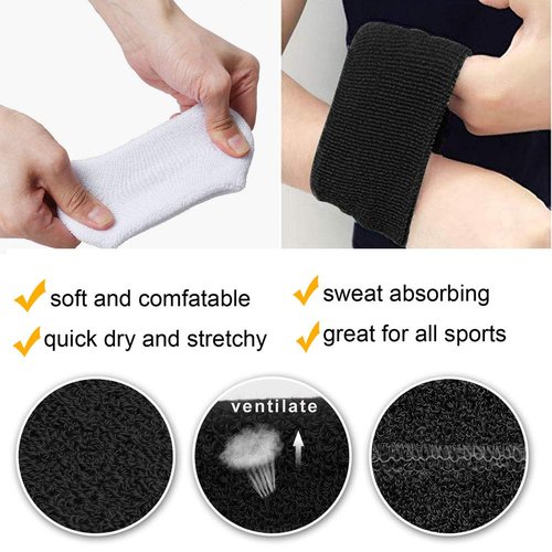 HANERDUN Wrist Sweatbands Thick Terry Cloth Wristbands for Men and Women Athletic Sweat Bands for Sports Tennis Gym Basketball