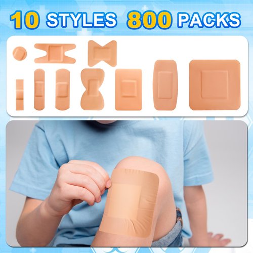 Bandages Variety Pack - 800 Pcs Assorted Bandages Bulk, Large Adhesive Fingertip Bandage, Waterproof Bandage Breathable for First Aid and Protect Wounds (10 Styles)