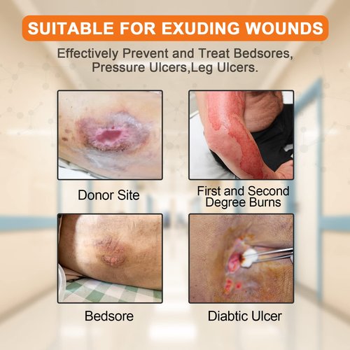 Carbou 5Pcs Silicone Foam Dressing 7" x 7" (17.5cmx17.5cm) - Wound Care Sacrum Foam Dressing with Border Adhesive Waterproof Central Ultra Absorbent-Foam(4.9" X 4.9")Waterproof Silicone Wound Bandage