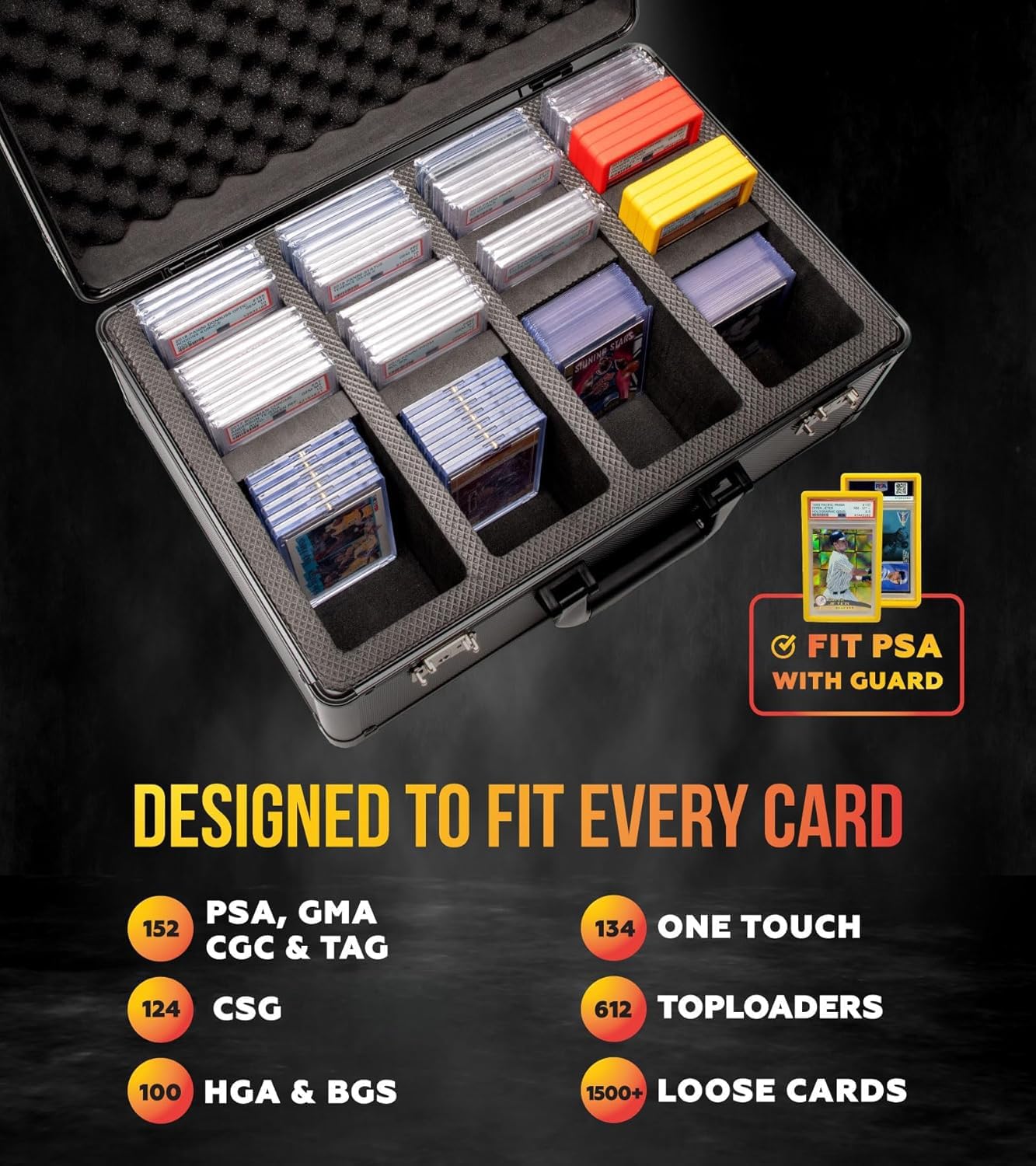 SLAB ARMOR Graded Card Storage Box - 4 Row Case Holds 160+ Slabs | Black with TSA Approved Lock