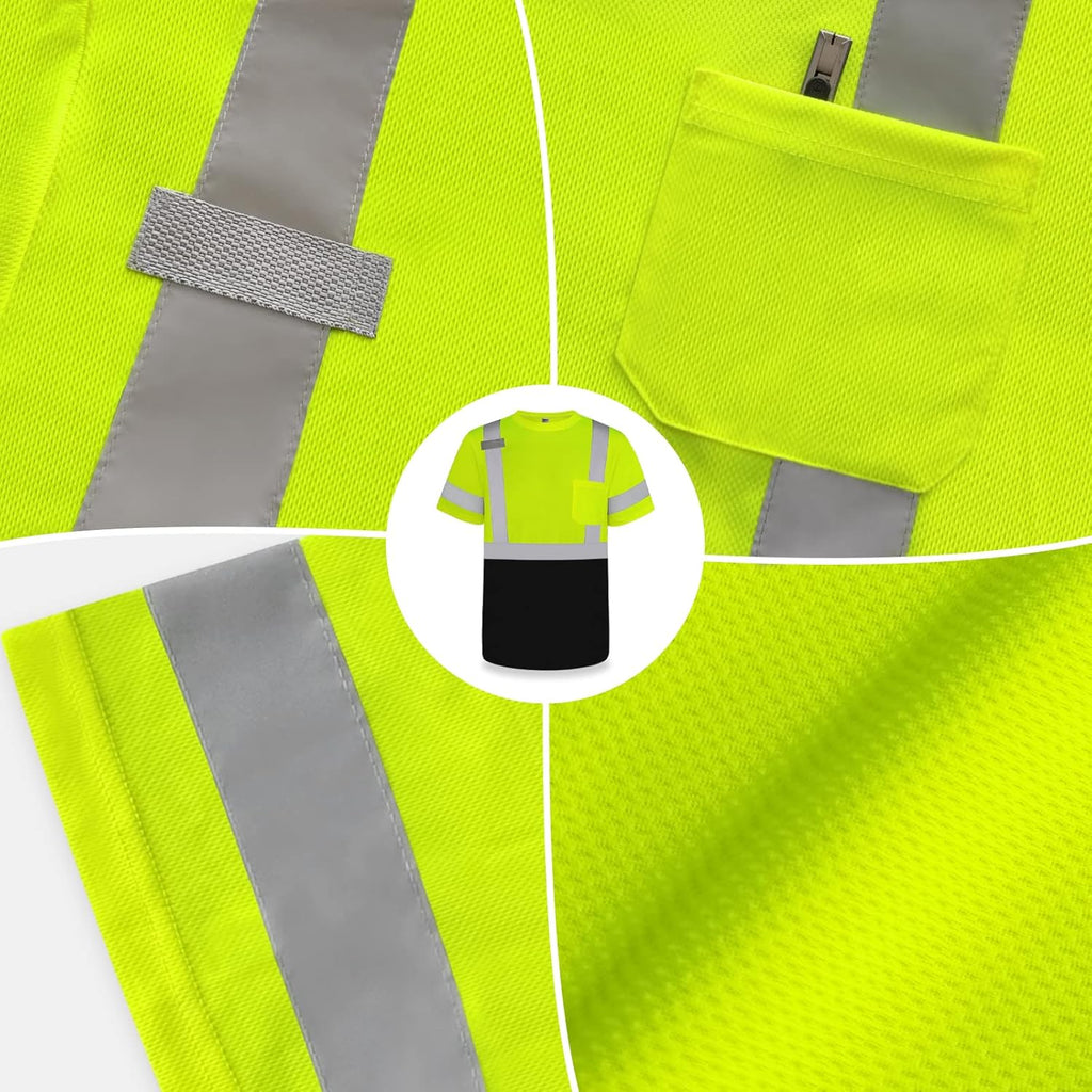 TCCFCCT High Visibility Shirt - Class 3 Reflective Safety Work Shirt for Men & Women | Short Sleeve, Durable DP-Yellow L
