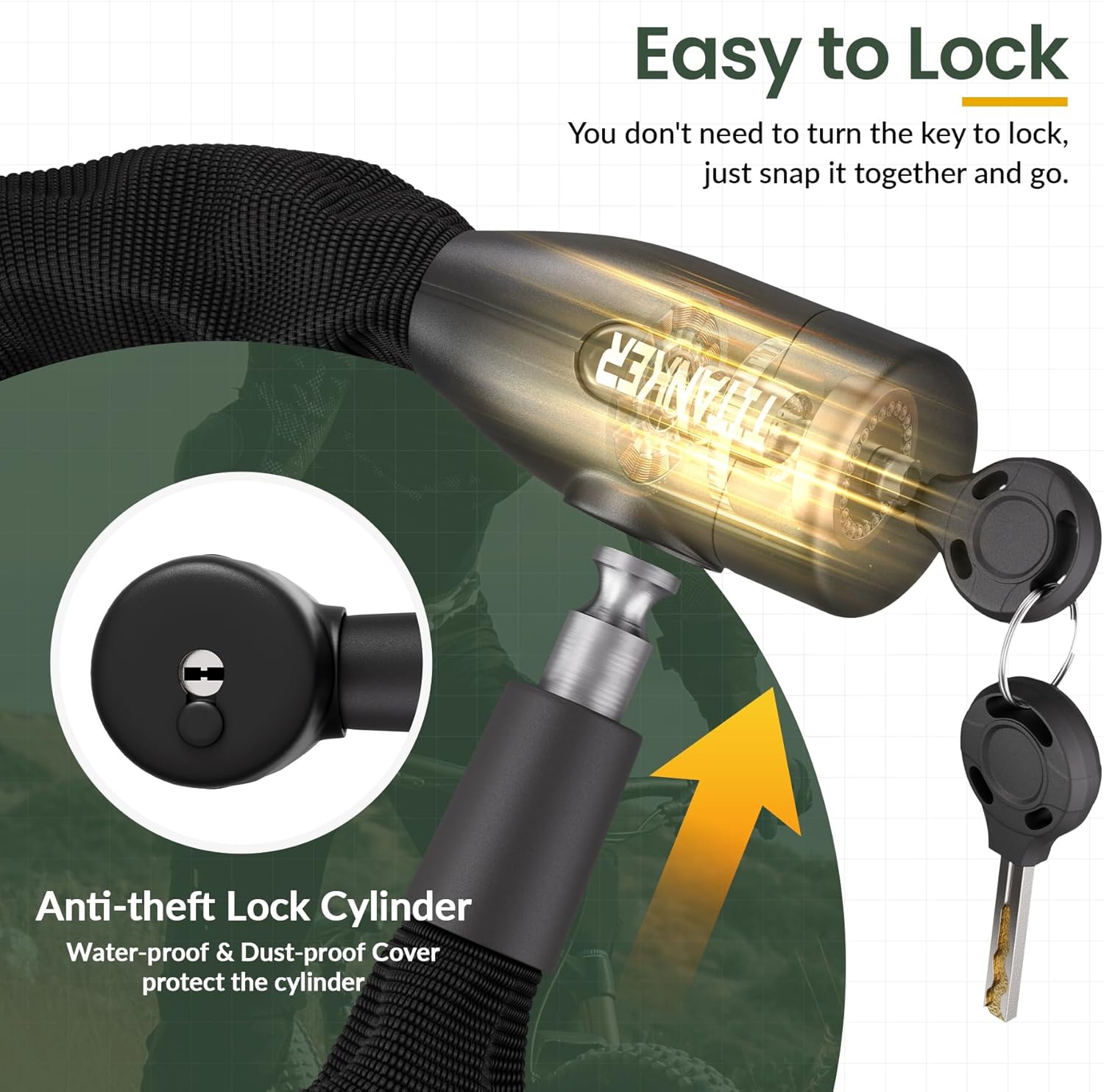 Titanker Bike Chain Lock - Heavy Duty Anti-Theft Security Lock for Bicycle, Motorcycle | 3.3 Feet, 6mm-10mm Thickness