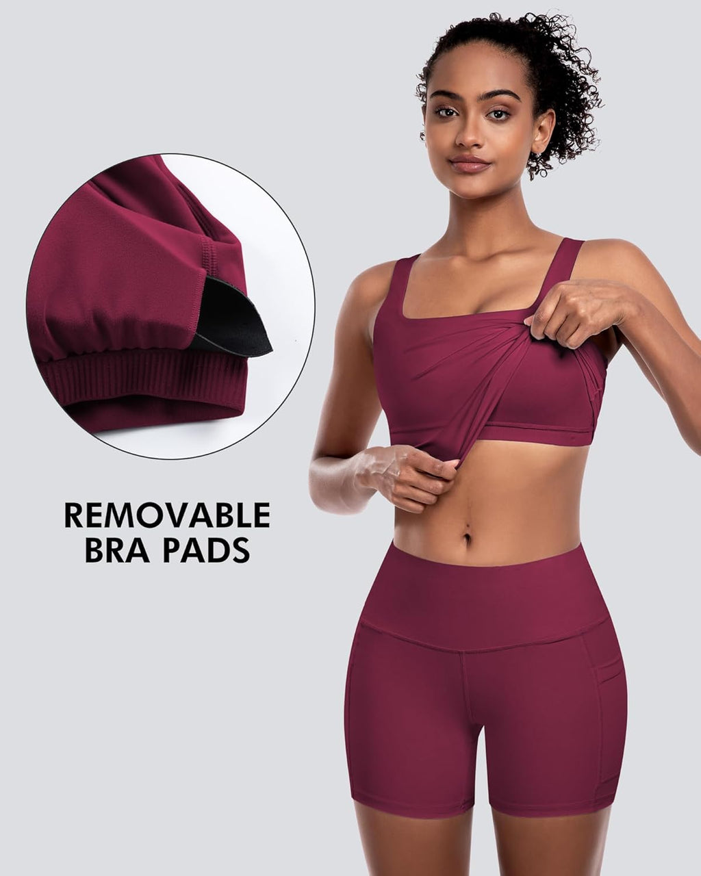 Skiennix Women's Sports Bras - 5-Pack Square Neck Longline Workout Crop Tops | Padded Yoga Camisoles