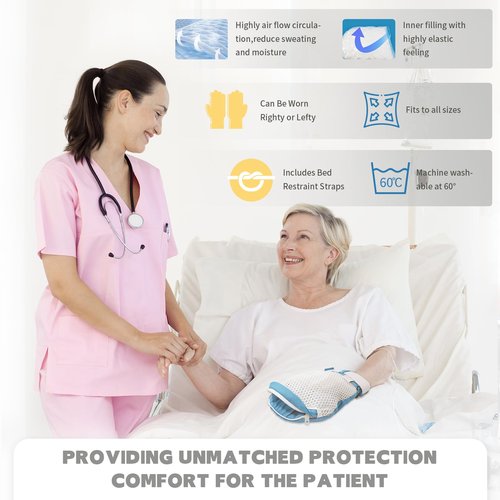 EZ Assistive Restraint Gloves for Dementia Patient, Medical Assistance Glove with Zipper Opening For Finger Protection