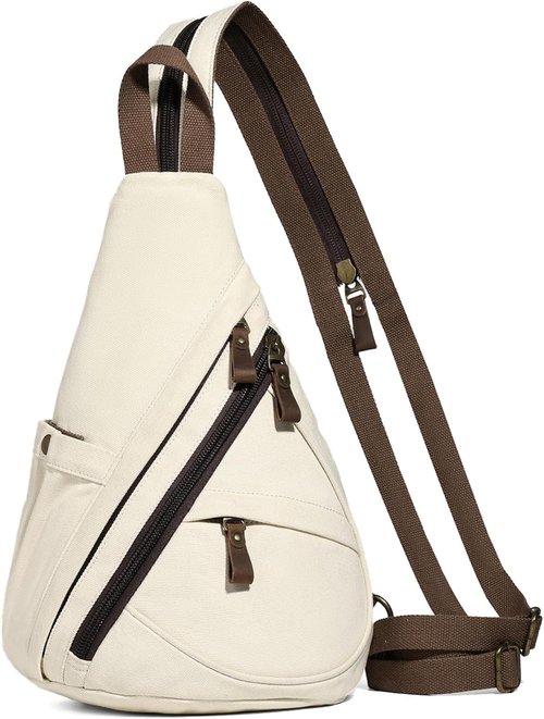KL928 Canvas Sling Bag - Stylish Small Crossbody Backpack for Men & Women | Large Version in Beige