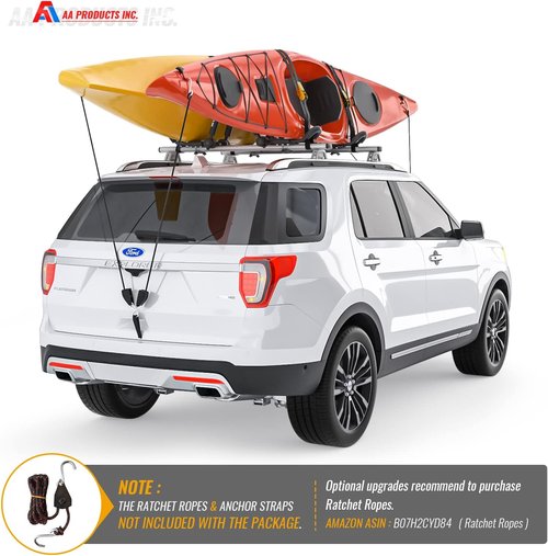 AA-Racks 2 Pair J-Bar Rack Roof Top Mount with 16 Ft Ratchet Lashing Straps, Folding Carrier for Your Canoe, SUP and Kayaks on SUV Car Truck