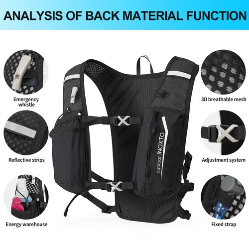 INOXTO Running Hydration Vest Backpack,Lightweight Insulated Pack with 1.5L Water Bladder Bag Daypack for Hiking Trail Running Cycling Race Marathon for Women Men (611 Black White)