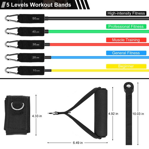 SZHLUX Resistance Bands, Workout Bands for Men and Women with Handles, Door Anchor, Carry Bag and Ankle Straps for Resistance Training, Home Workouts, Physical Therapy