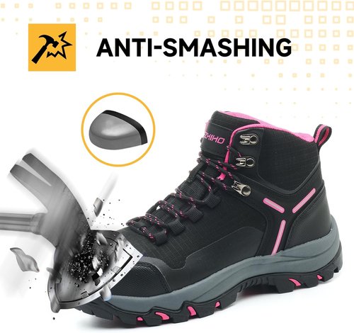 Kezhiho Waterproof Steel Toe Boots - Lightweight Non-Slip Safety Shoes for Women | Wide Width, Durable Design