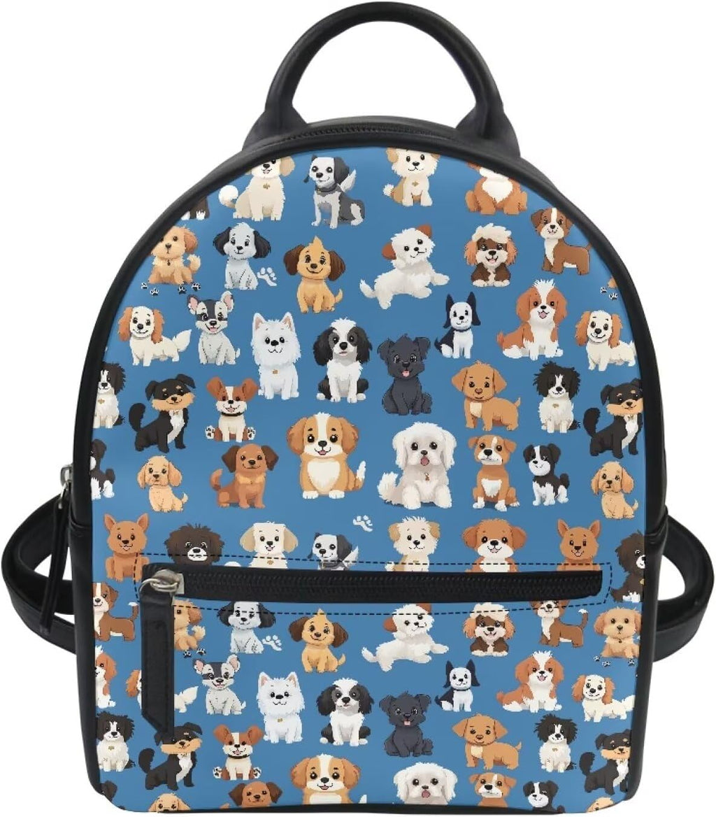 Showudesigns Mini Backpack for Teen Girls - Cute Leather Dog Design Purse in Blue | Ideal for School & Travel