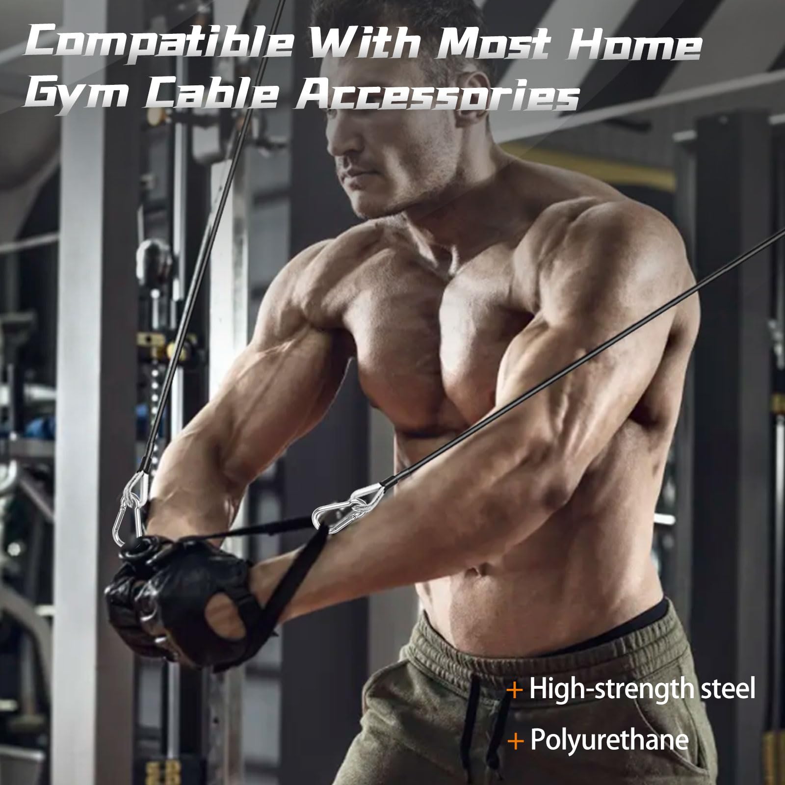 AccEncyc Cable Attachments for Gym, 2PCS Gym Cable Extension Compatible with Gym Accessories, Gym Cable Machine for LAT/Tricep Pull Down, Leg Extensions Machine (10inch)