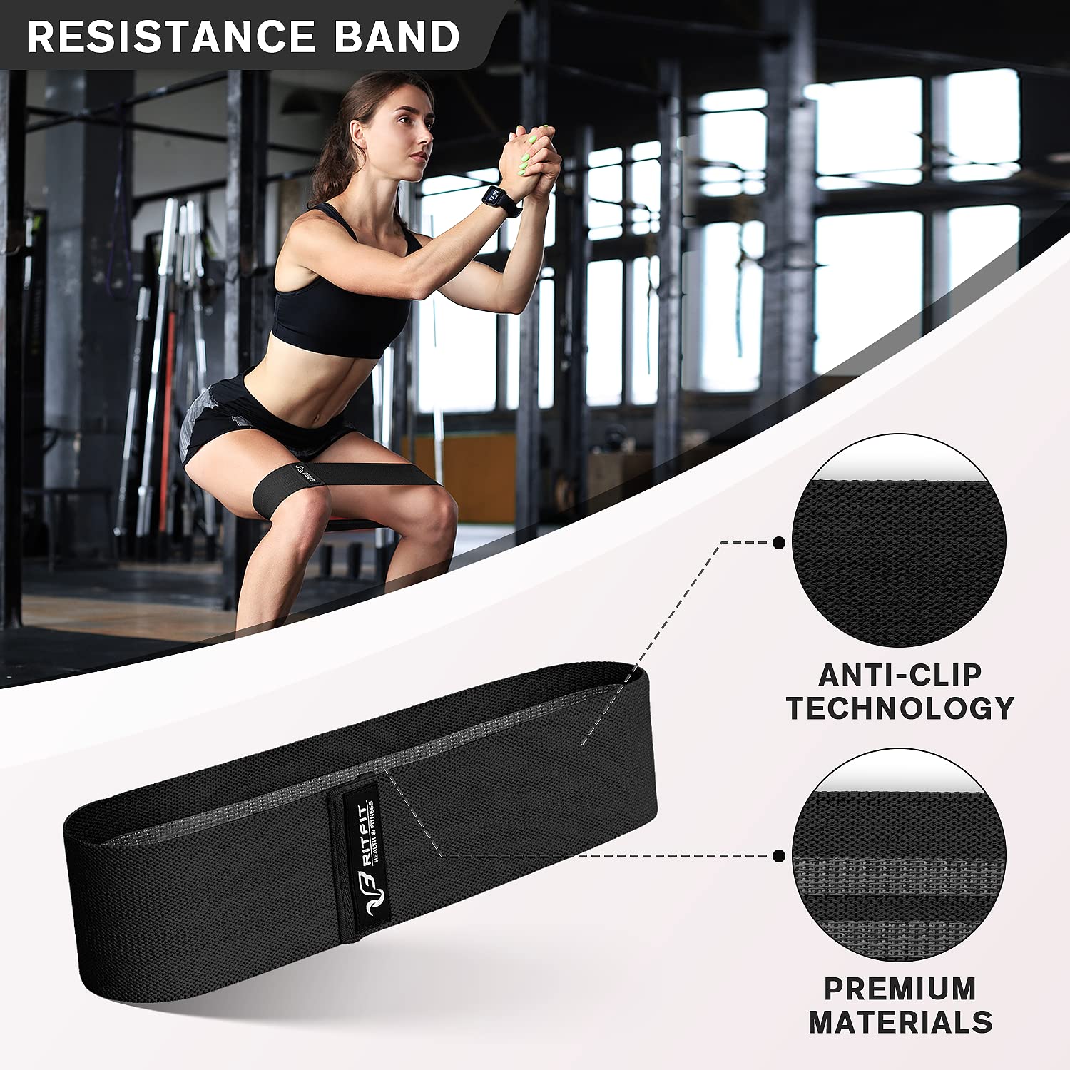 RitFit 7 Pcs Barbell Squat Pad Set, with Resistance Band, 2 Safety Straps, 2 Gym Ankle Straps & Carry Bag, Upgraded Neck & Shoulder Protective Pad Support for Squats, Lunges & Hip Thrust (Pink/Black)