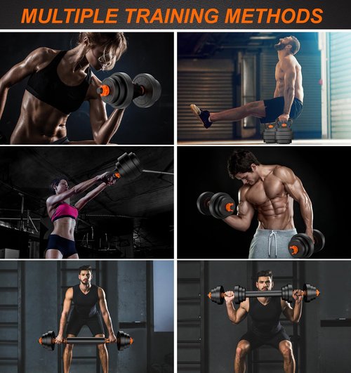 DICAO Adjustable Weights Dumbbell Set 22LBS/44LBS, 4 in 1 Barbell Weight Set for Women Men, Free Weights Exercise & Fitness Dumbbells for Home Gym, Hand Weightlifting Muscle Strength Training（20KG Kettlebell）