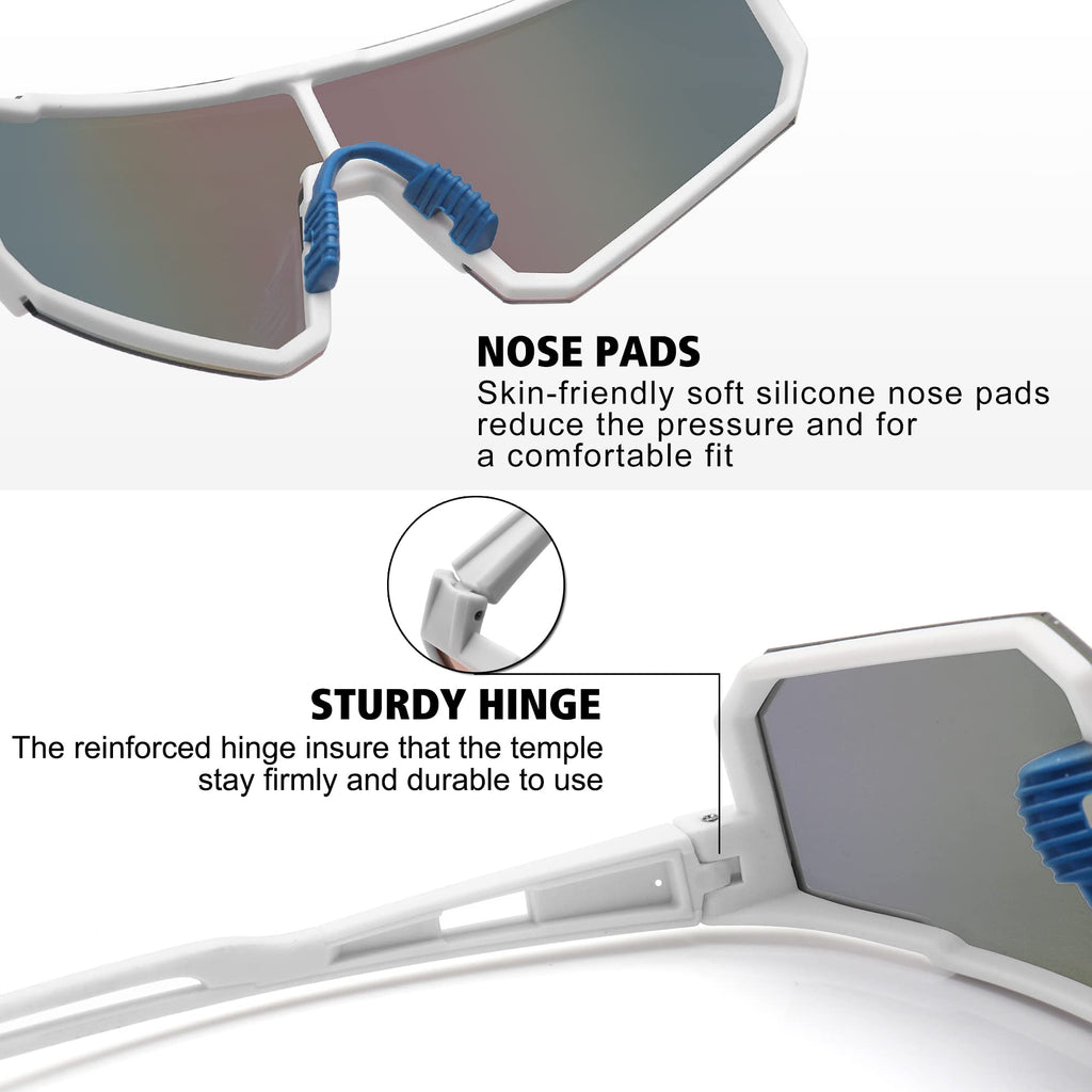 STORYCOAST Polarized Sports Sunglasses for Men Women,Bike Glasses Driving Fishing Cycling Mountain Bike Sunglasses UV400 Protection White Frame-Green Mirror Lens