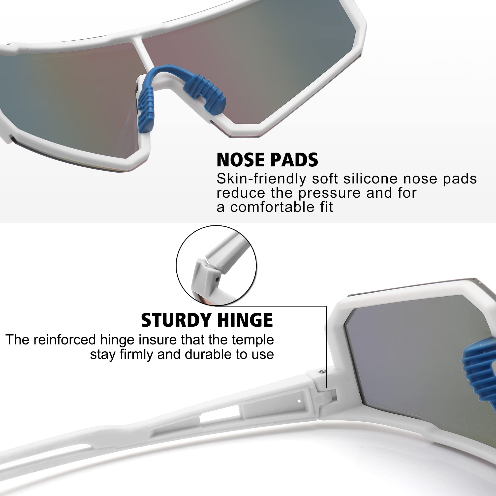 STORYCOAST Polarized Sports Sunglasses for Men Women,Bike Glasses Driving Fishing Cycling Mountain Bike Sunglasses UV400 Protection White Frame-Green Mirror Lens
