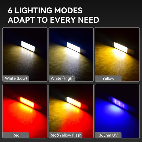 TUNENGE YC8005 4-in-1 2000 Lumens EDC Flat Flashlight Rechargeable, Pocket Light with Red Beam, UV, Yellow and White Light LED Combo, Magnet & COB, for Outdoor, Emergency, Camping