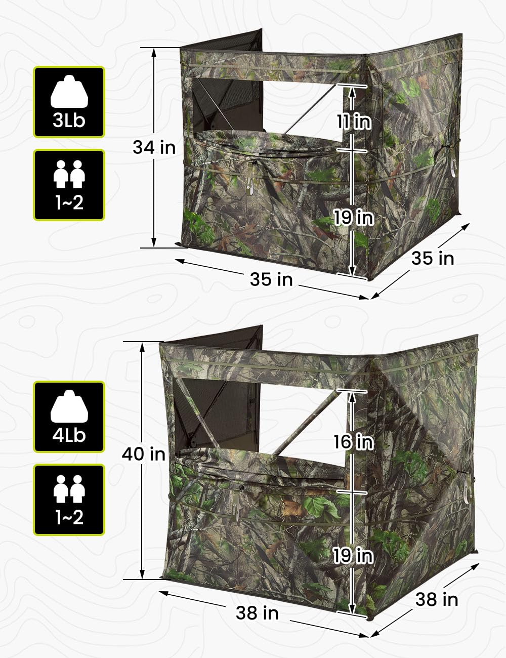 TIDEWE Hunting Blind for Turkey, 3-Panel Blind See Through with Carrying Bag, Silent & Covert Pop Up Ground Blind for 1-2 Person Lightweight Hunting, Next Camo G2 Green, Standard Height (34 in)