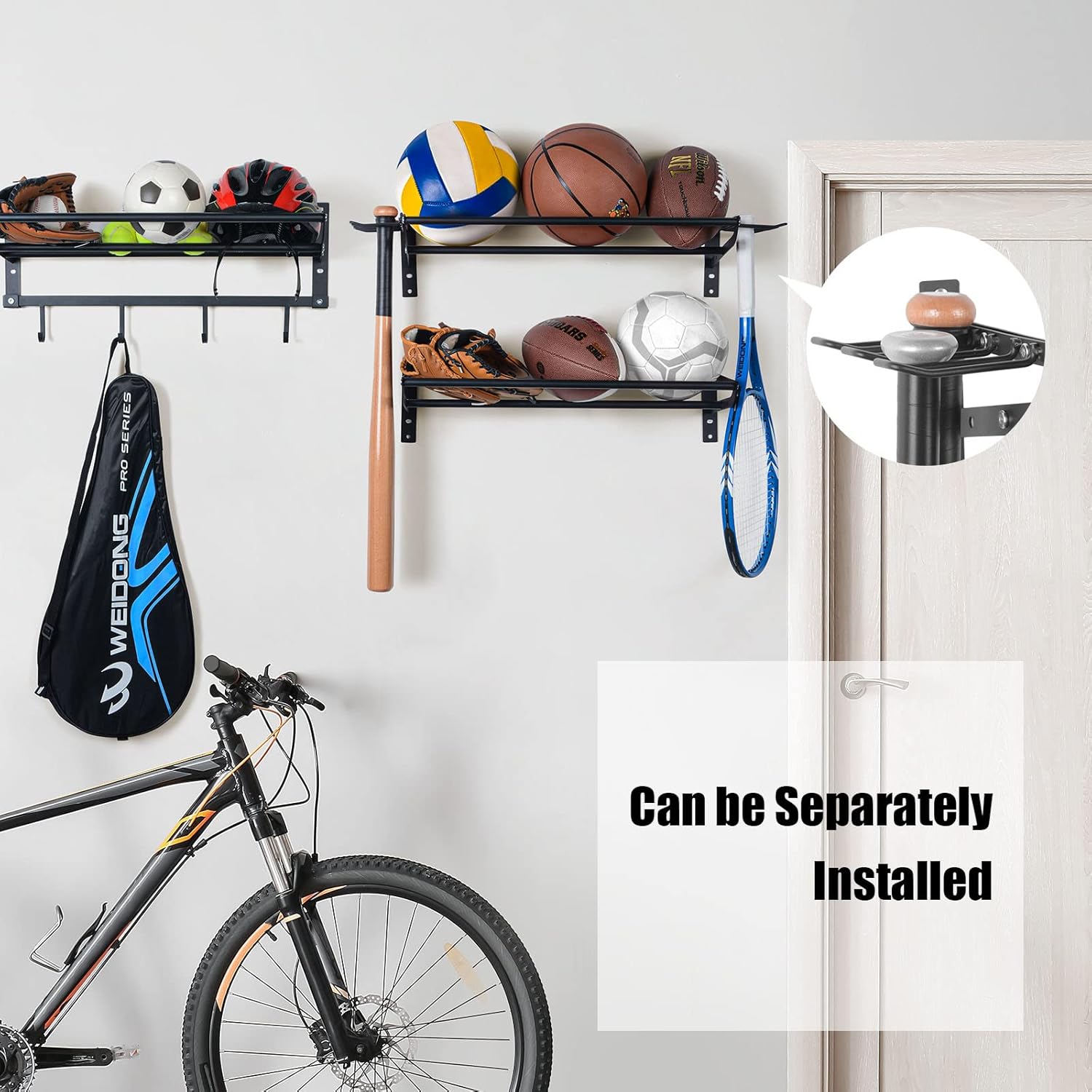 XCSOURCE Garage Sports Equipment Storage Rack - 3 Shelves & 4 Hooks for Organizing Balls & Gear