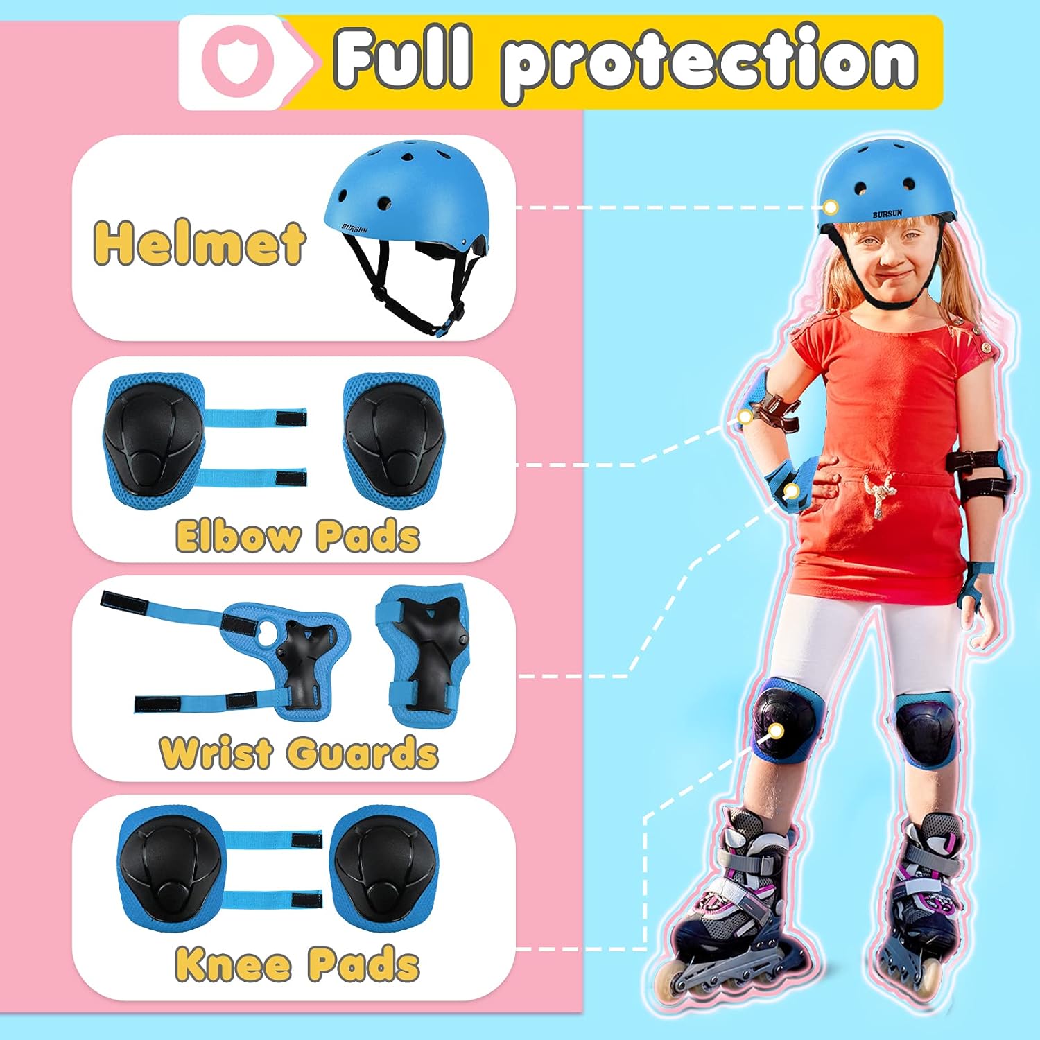 Skiennix Kids Bike Helmet - Adjustable Toddler Helmet with Knee, Elbow & Wrist Pads | Ages 2-14, Multi-Color