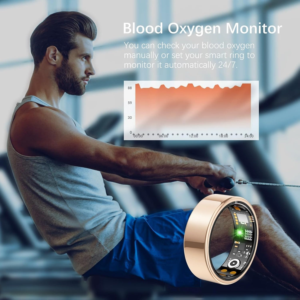 Skiennix Smart Ring - Health Tracker with Heart Rate, Blood Oxygen & Sleep Monitor | IP68 Waterproof, Rose Gold, Size 9