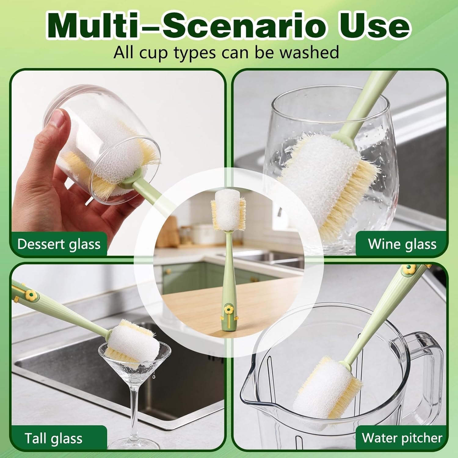 Skiennix 5-in-1 Bottle Cleaning Brush Set - Multifunctional Kitchen Lid Scrubber with Long Handle | 2 Pack
