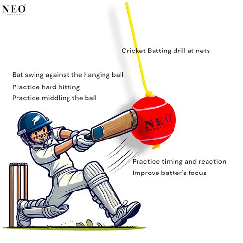 Neo Sportings Training/Playing/Hanging Ball with 3 Meter Nylon Rope, for Practice and Drill, Cricket/Baseball/Pet Toy, Red Colour (1)