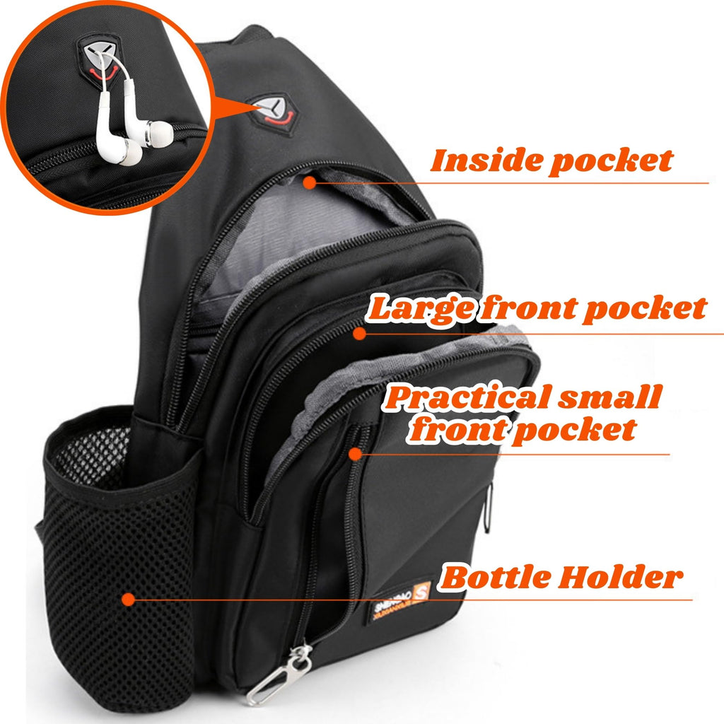 Travel Lightweight Sling Bags with Key Ring Strap Bottle Holder Earphone Hole, Adjustable Nylon Crossbody Shoulder Backpack, Water Resistant (Gray 02)