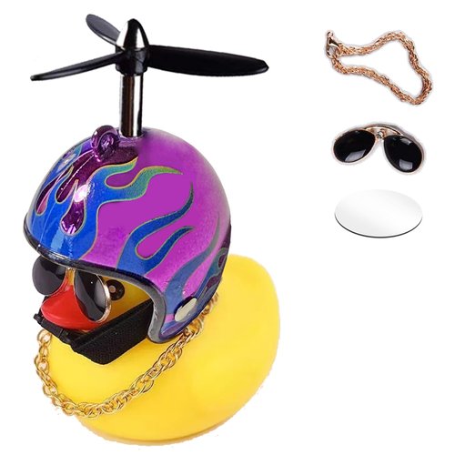 ACEDOAMARE Duck Bike Bell, Cute Rubber Yellow Duck Bicycle Accessories LED Light Propeller Cool Flame Mirror Helmet Squeeze Horns for Cycling Motorcycle Handlebar Bicycle (Purple &Black)