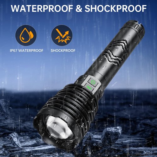 Rechargeable Flashlights 6000.000 High Lumens, Super Bright LED Flashlight with Long Handle, Large Capacity Battery, Zoomable & 6 Modes, Waterproof Handheld Flashlight for Camping Emergencies Home