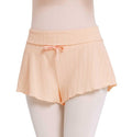 Phoeswan Ribbed Drawstring Ballet Shorts,Women High Waist Dance Shorts,Yoga Pants for Teen Girls Apricot