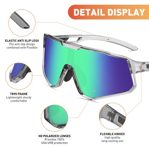 YAMAZI Cycling Sunglasses Men Sports Sunglass Women Polarized Sunglasses for Baseball Bicycle Softball Fishing Running Hiking Mountain Biking (MTB) Glasses UV Protection
